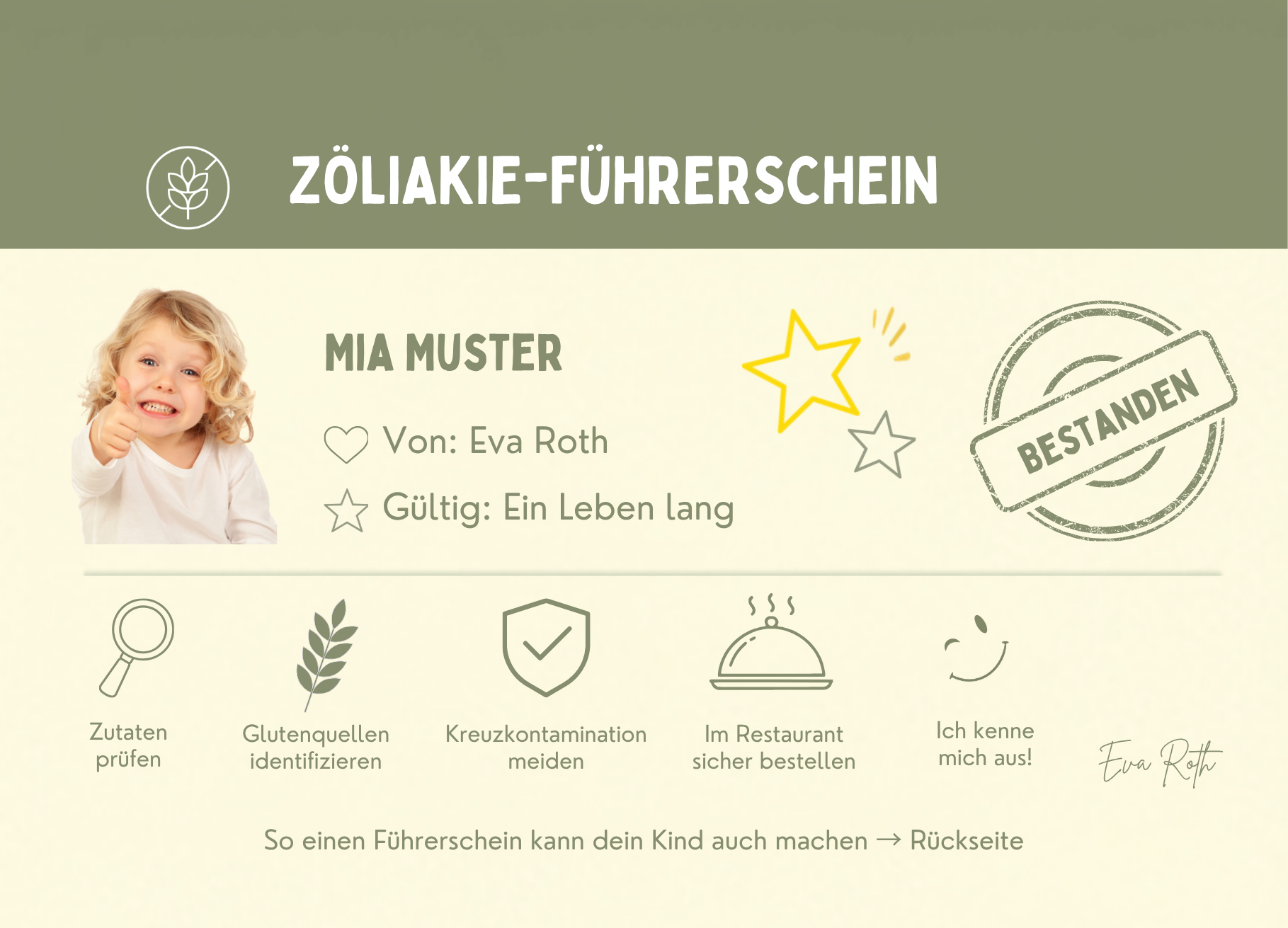 Vorderseite des Zöliakie-Führerscheins